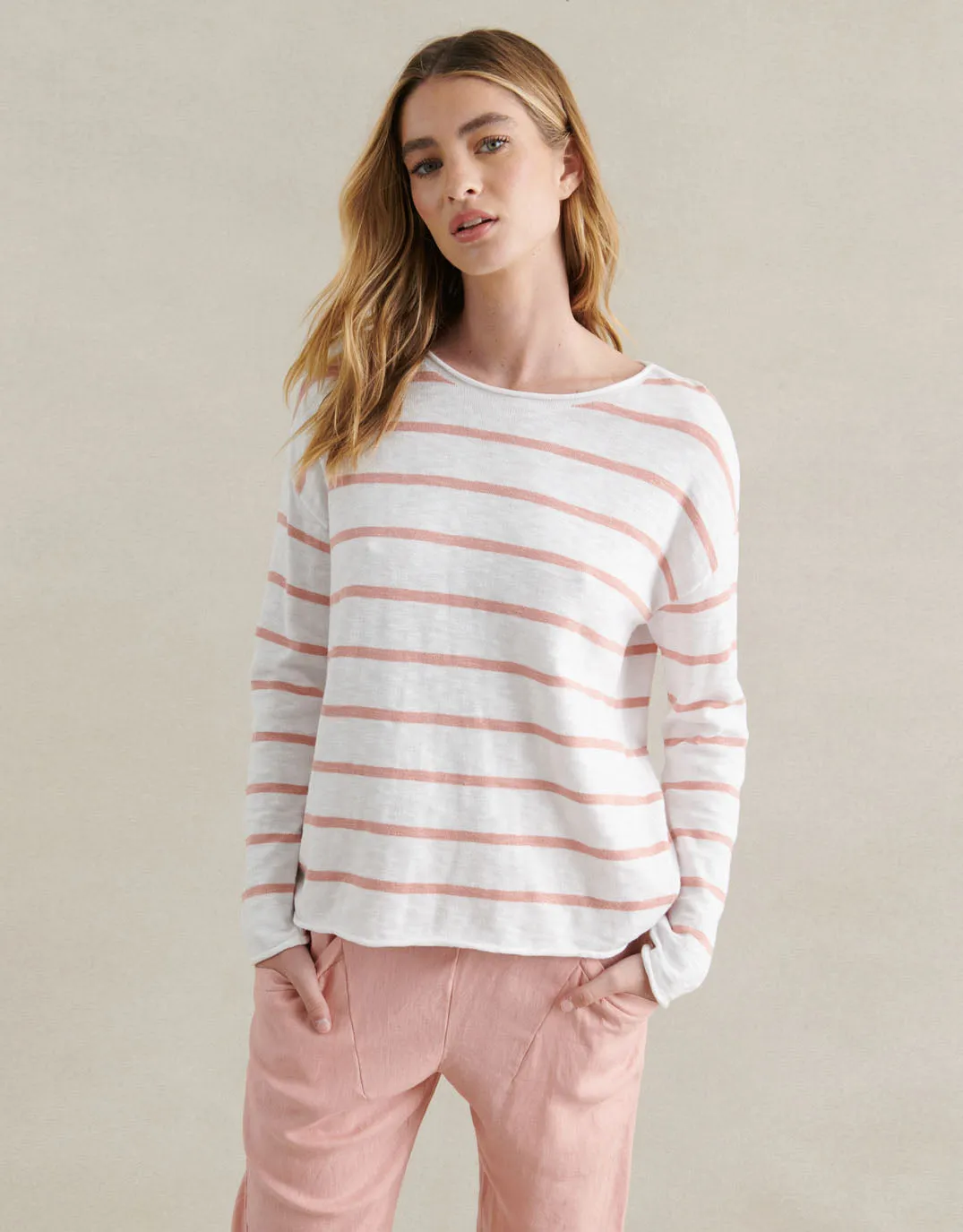 Minnie Top - White/Peach Stripe sold by White & Co product image thumbnail 2