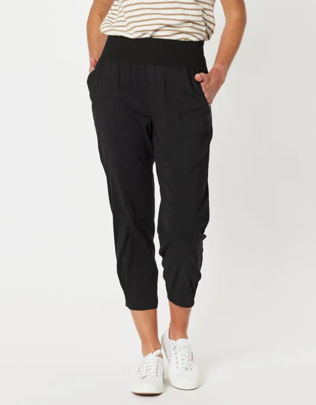 Sarah Rib Waist Linen Pants - Black sold by White & Co