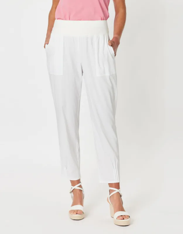 Sarah Rib Waist Linen Pants - White sold by White & Co
