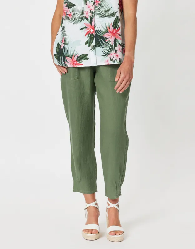Sarah Rib Waist Linen Pants - Khaki sold by White & Co