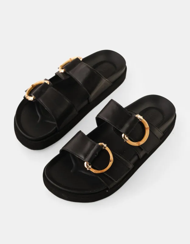 Mint Leather Slides - Black sold by White & Co
