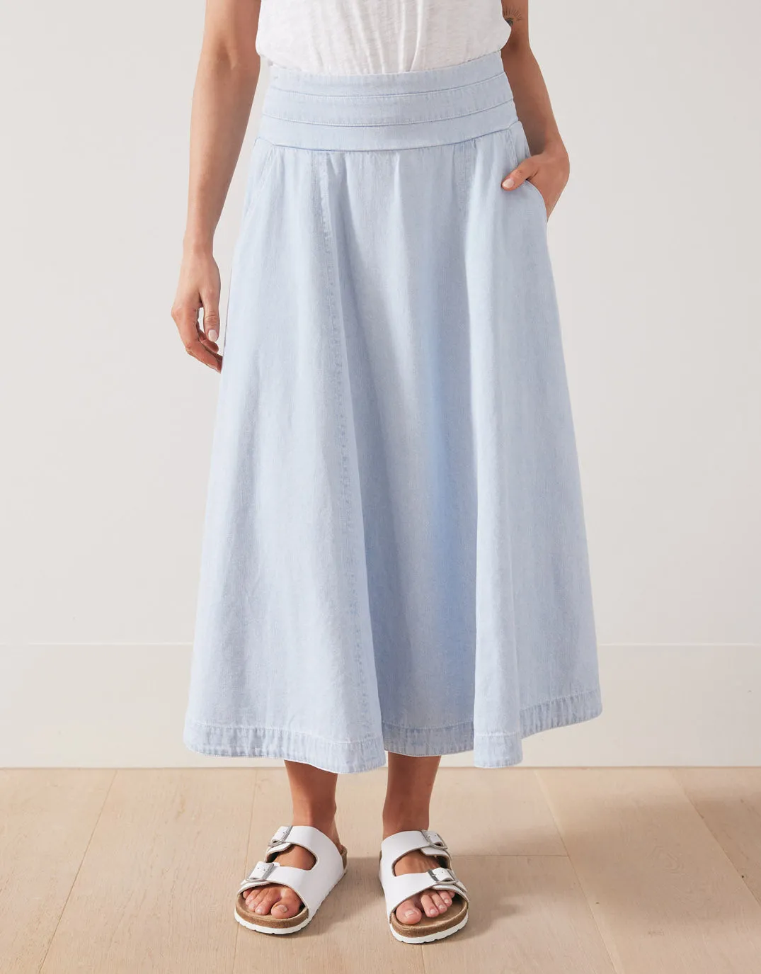 Dakota Denim Midi Skirt - Light Wash sold by White & Co