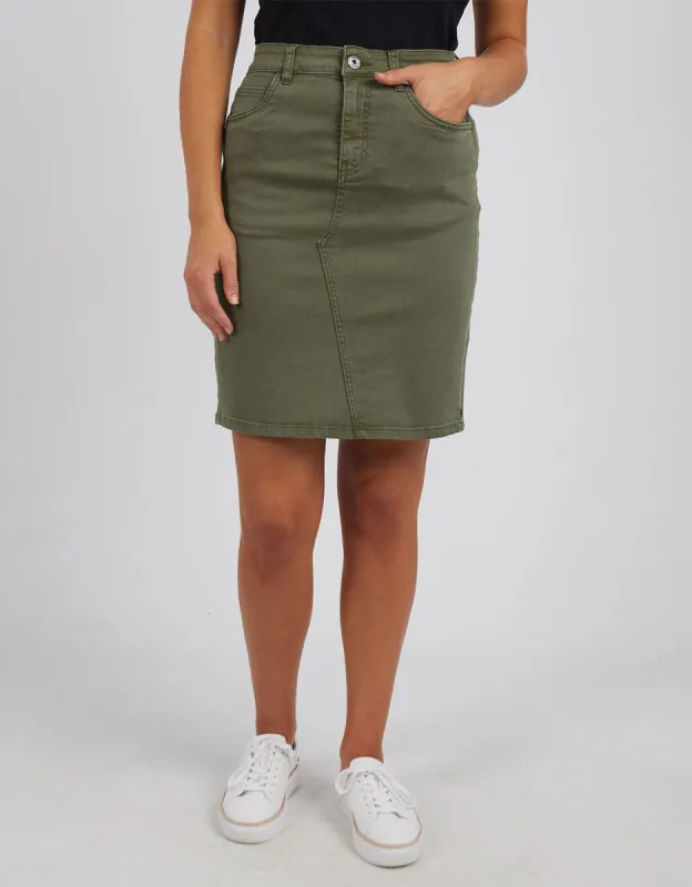 Belle Denim Skirt - Washed Khaki sold by White & Co
