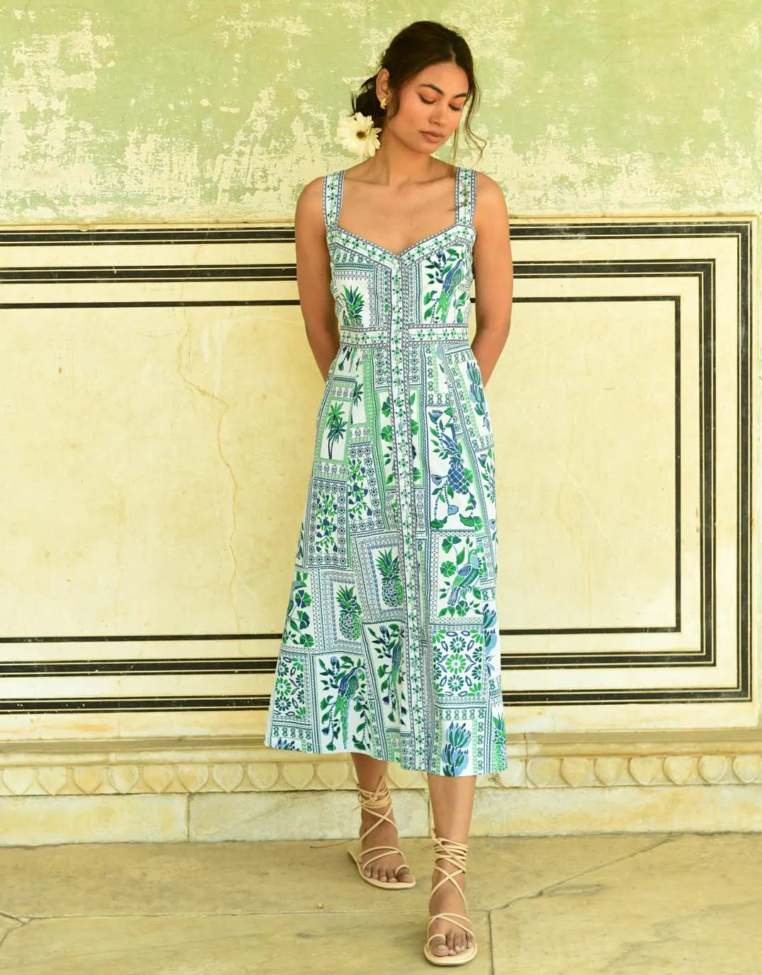 Tropic Sleeveless Midi Dress - Blue Green sold by White & Co product image thumbnail 3