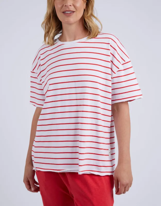 Winona Stripe Short Sleeve Tee - Bittersweet Red & White Stripe sold by White & Co