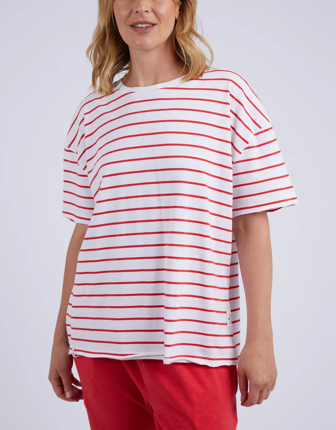 Winona Stripe Short Sleeve Tee - Bittersweet Red & White Stripe sold by White & Co