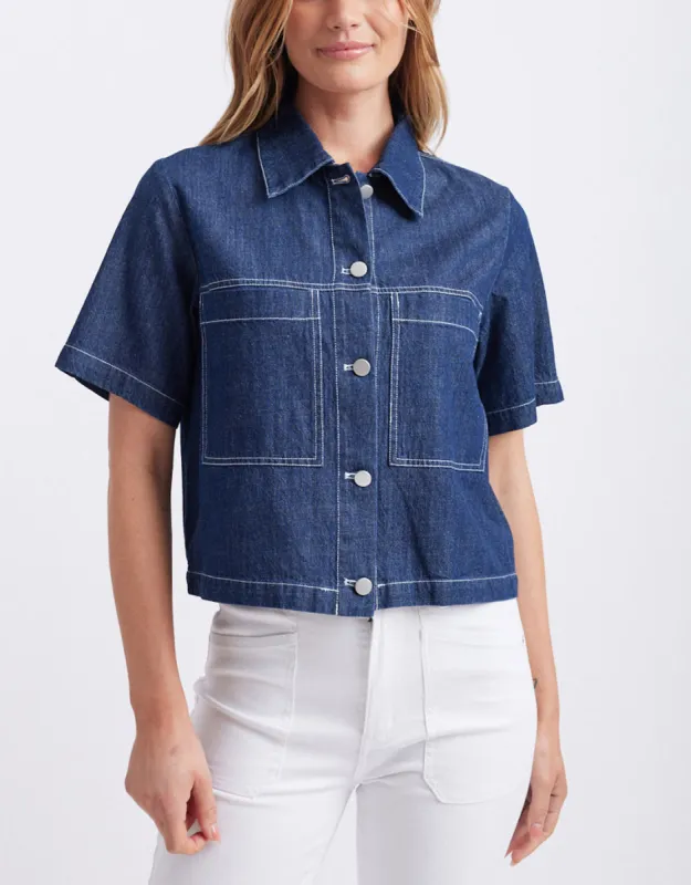 Mabel Short Sleeve Denim Shirt - Indigo Denim sold by White & Co