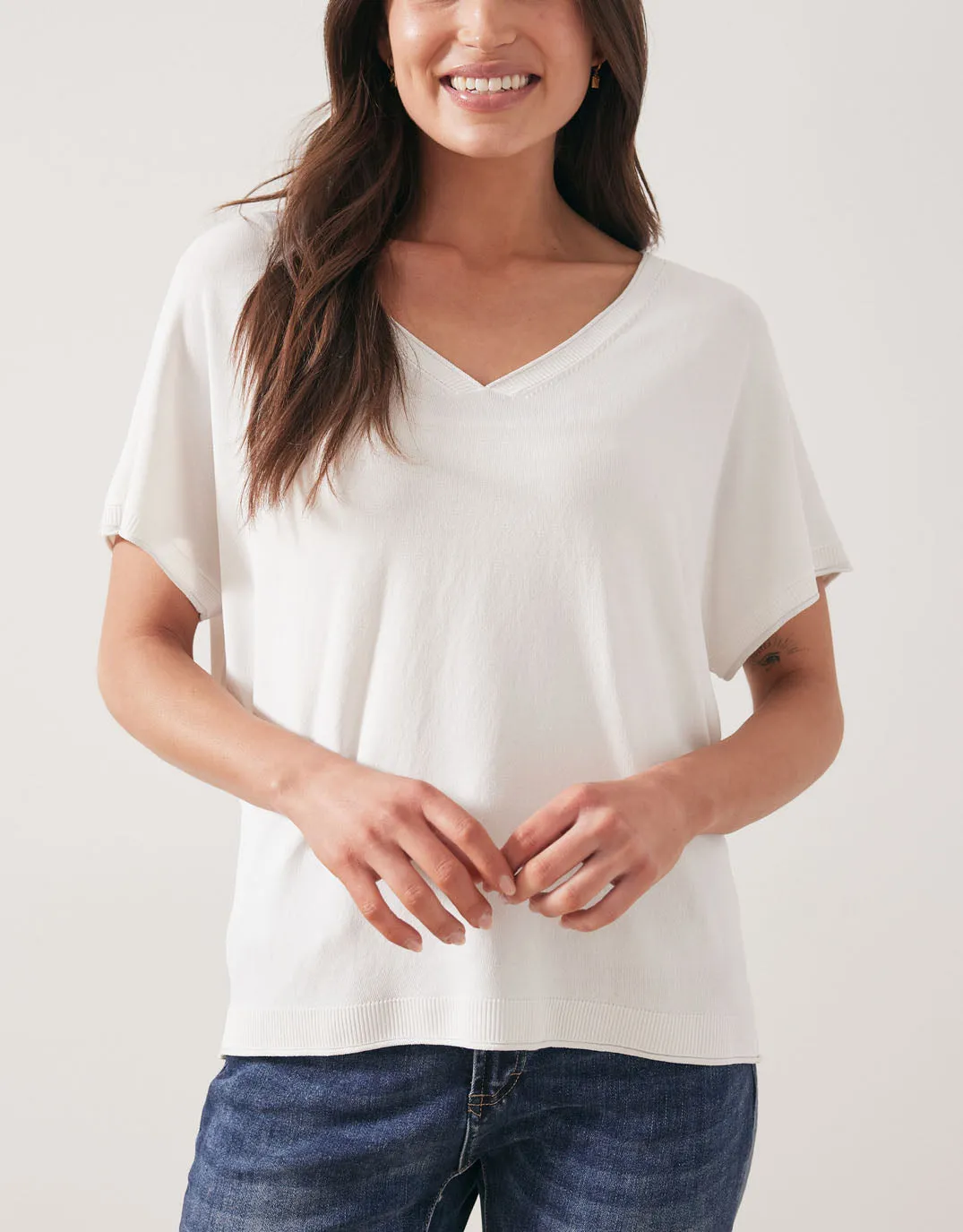Knit V-Neck Top - White sold by White & Co