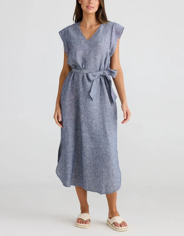 Sebou Linen Midi Dress - Navy Fleck sold by White & Co