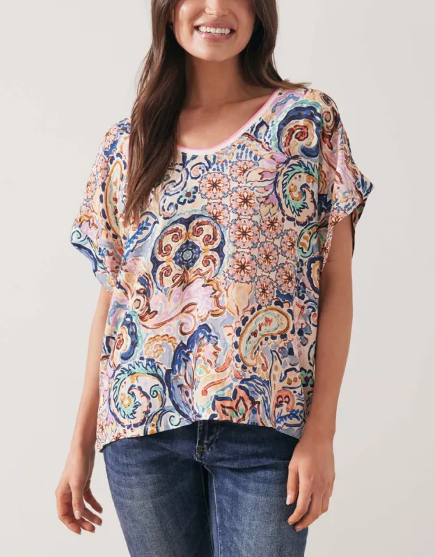 Printed V-Neck Top - Blue sold by White & Co