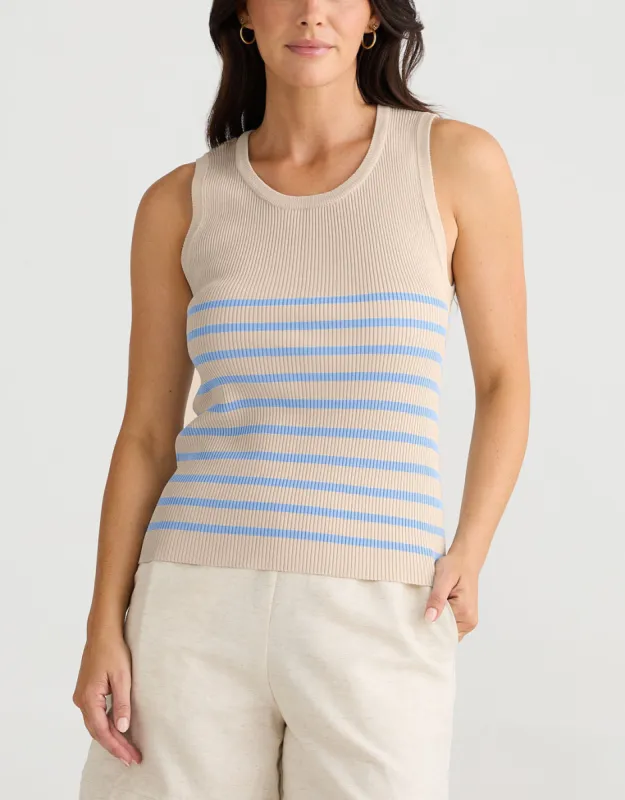 Amba Stripe Tank - Ecru/Blue sold by White & Co