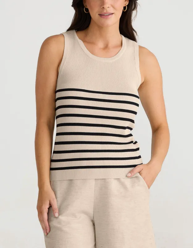 Amba Stripe Tank - Ecru/Black sold by White & Co