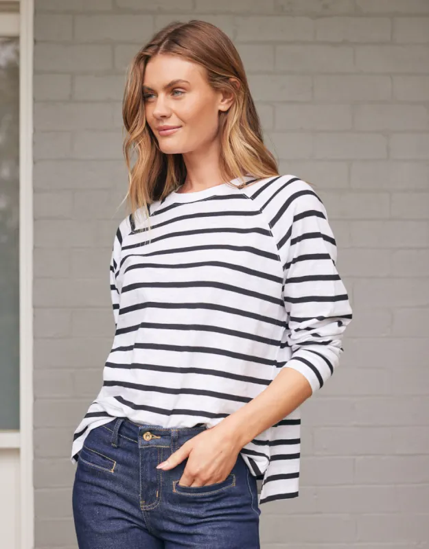Yasmin Long Sleeve Top - White/Black Stripe sold by White & Co