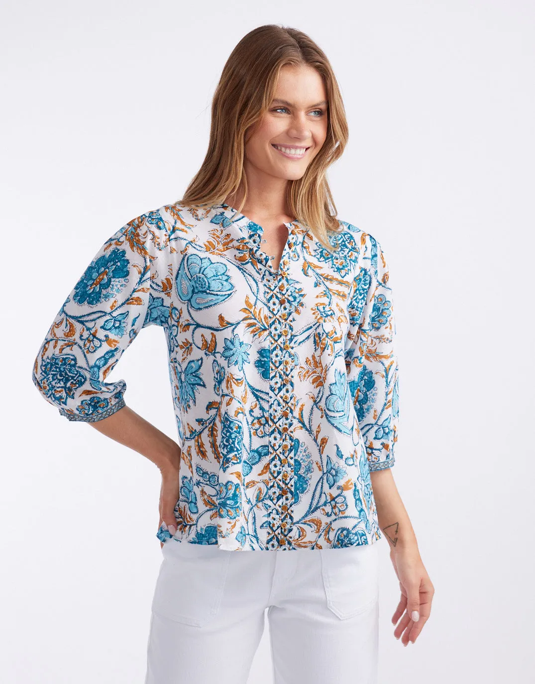 Scarlett Cotton Blouse - Blue/Gold sold by White & Co product image thumbnail 4