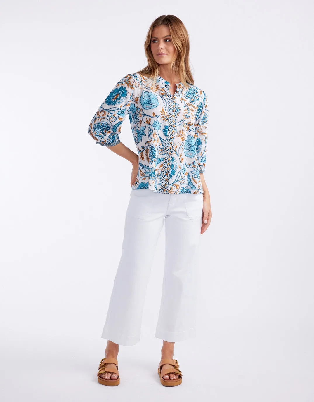 Scarlett Cotton Blouse - Blue/Gold sold by White & Co product image thumbnail 3