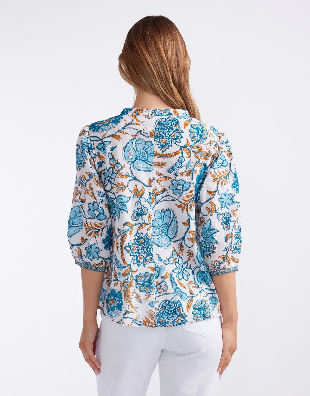 Scarlett Cotton Blouse - Blue/Gold sold by White & Co product image thumbnail 5