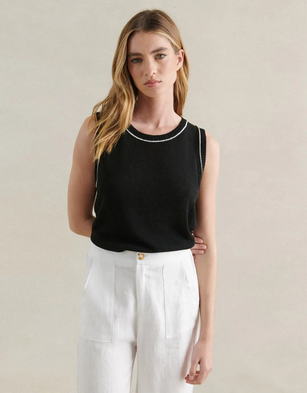 Contrast Stitch Tank - Black sold by White & Co product image thumbnail 2