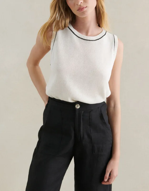 Contrast Stitch Tank - White sold by White & Co