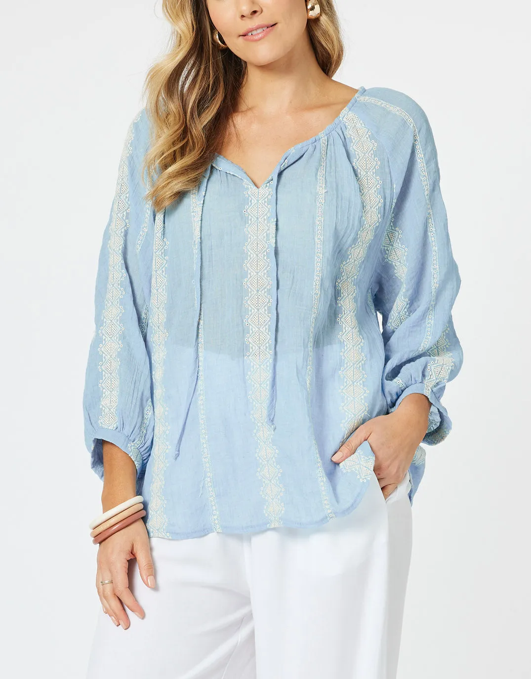 Sorrento Embellished Top - Blue sold by White & Co