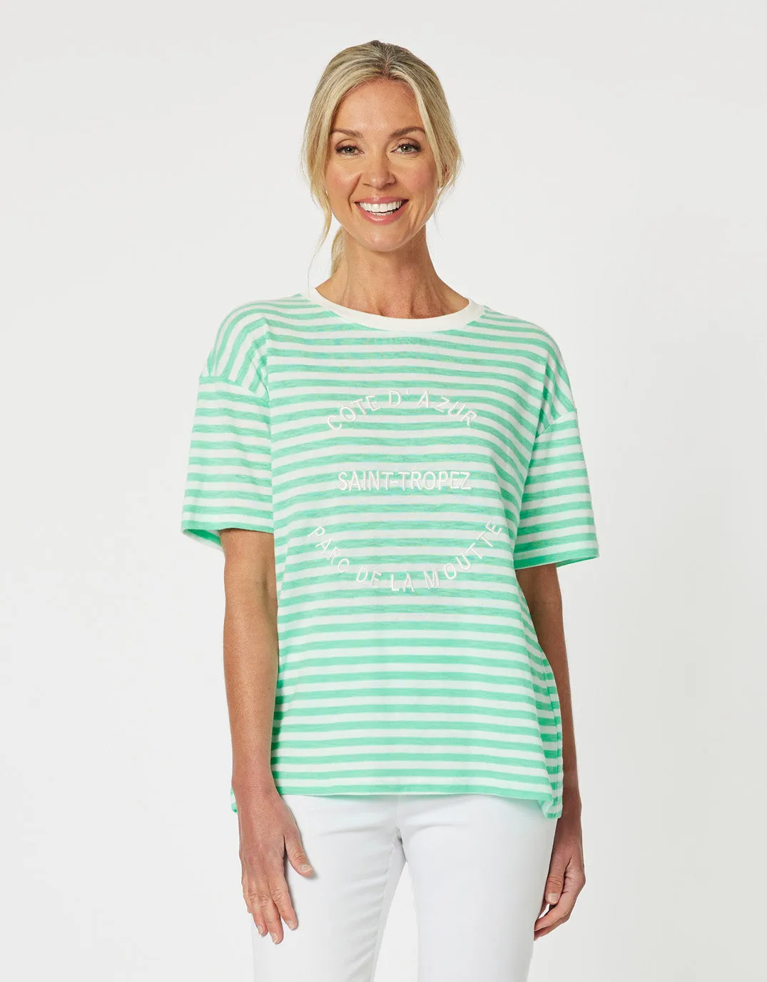 Saint Tropez Stripe Tee - Mint sold by White & Co product image thumbnail 5