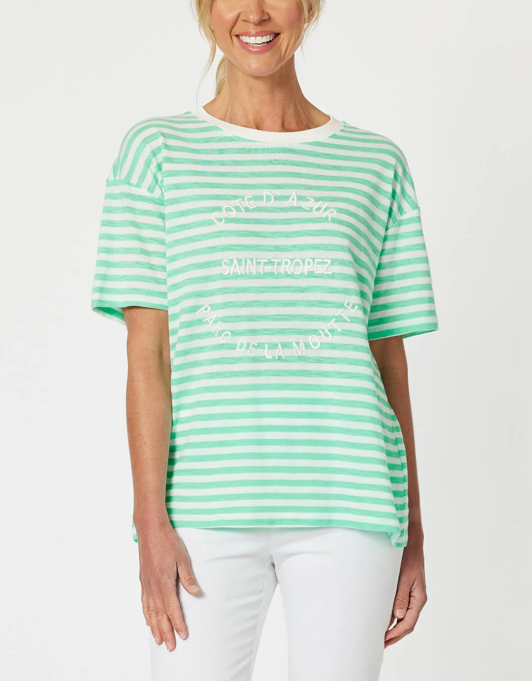 Saint Tropez Stripe Tee - Mint sold by White & Co