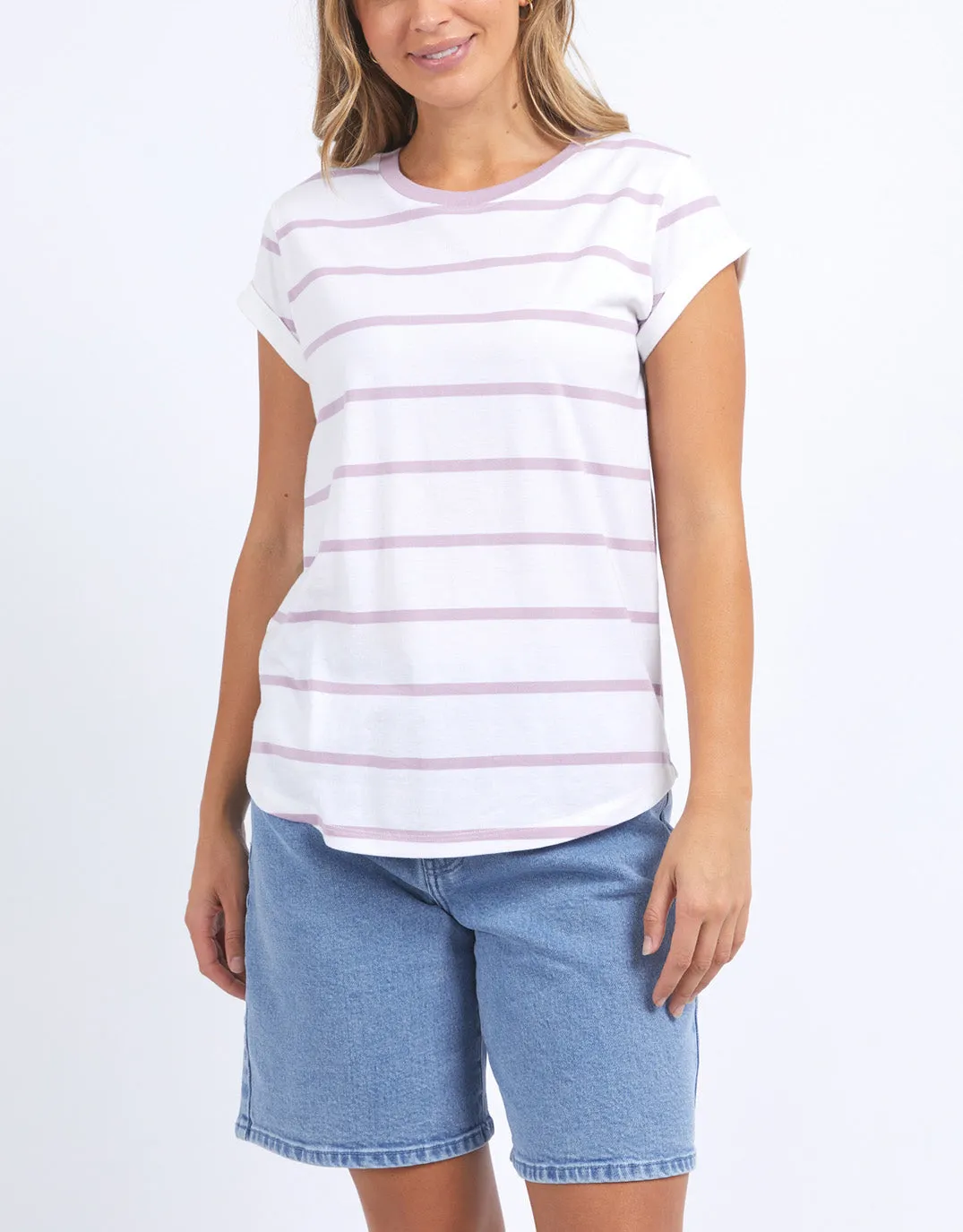 Manly Stripe Tee - White/Orchid Stripe sold by White & Co