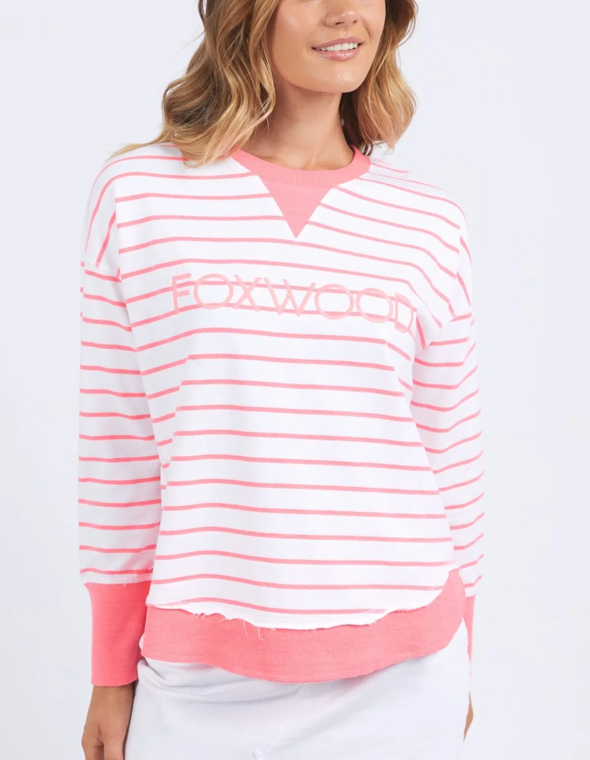 Simplified Stripe Crew - Neon Pink sold by White & Co