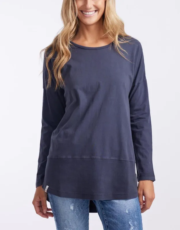 Fundamental Long Sleeve Rib Tee - Navy sold by White & Co