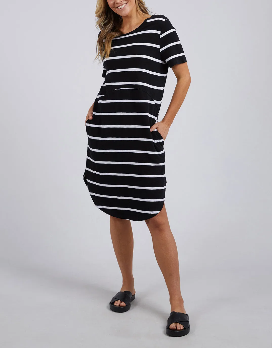 Bay Stripe Dress - Black/White Stripe sold by White & Co