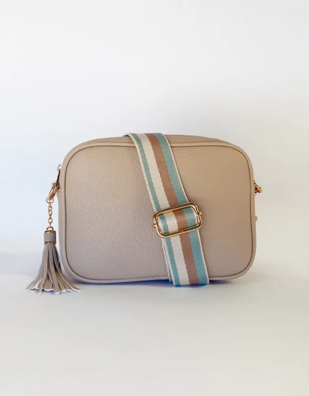 Zoe Crossbody Bag - Stone/Blue Tan Stripe sold by White & Co