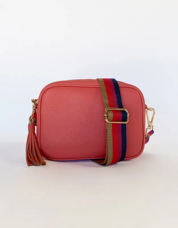 Zoe Crossbody Bag - Coral/Fuchsia Stripe sold by White & Co