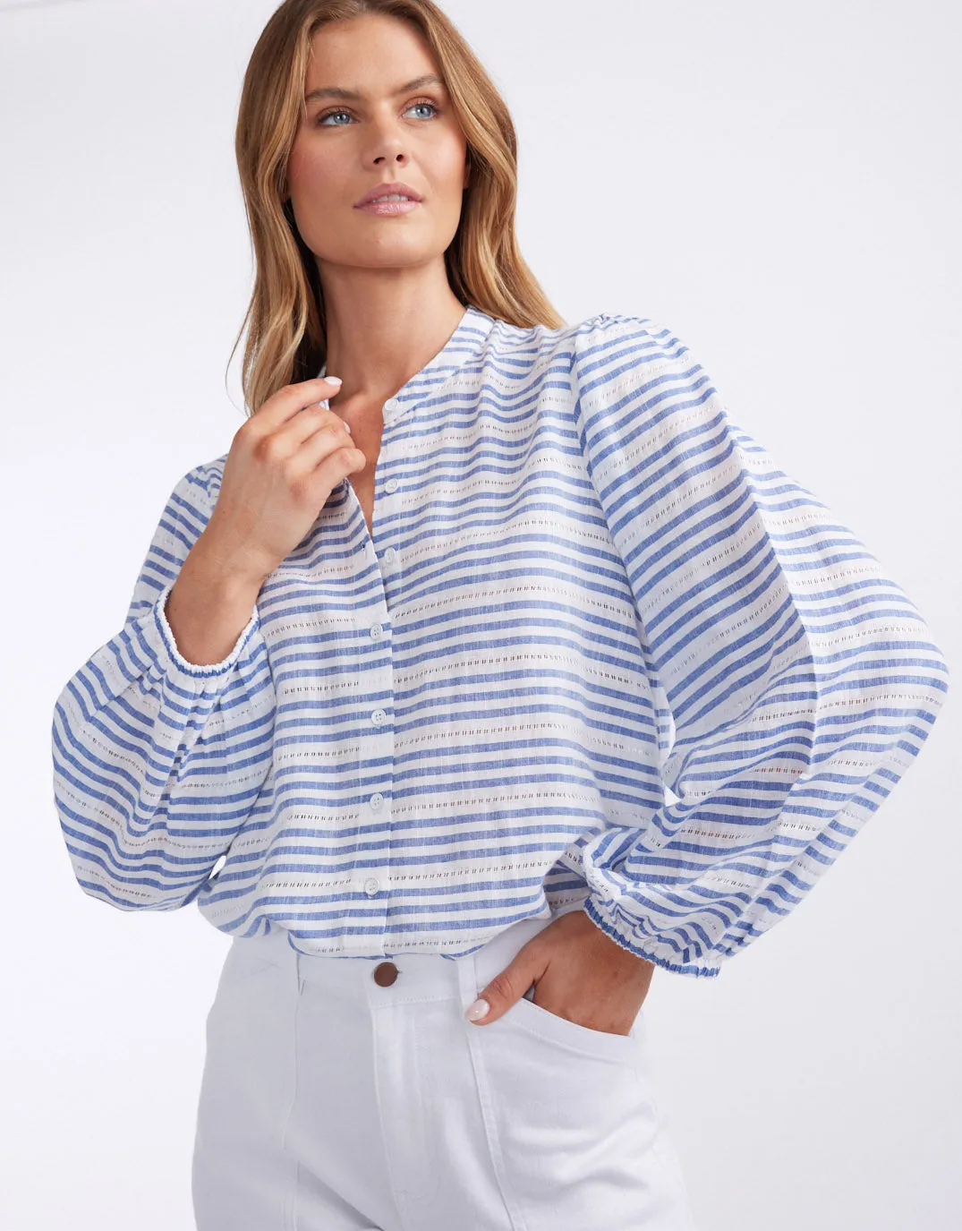 Malibu Blouse - Blue/White Stripe sold by White & Co product image thumbnail 2
