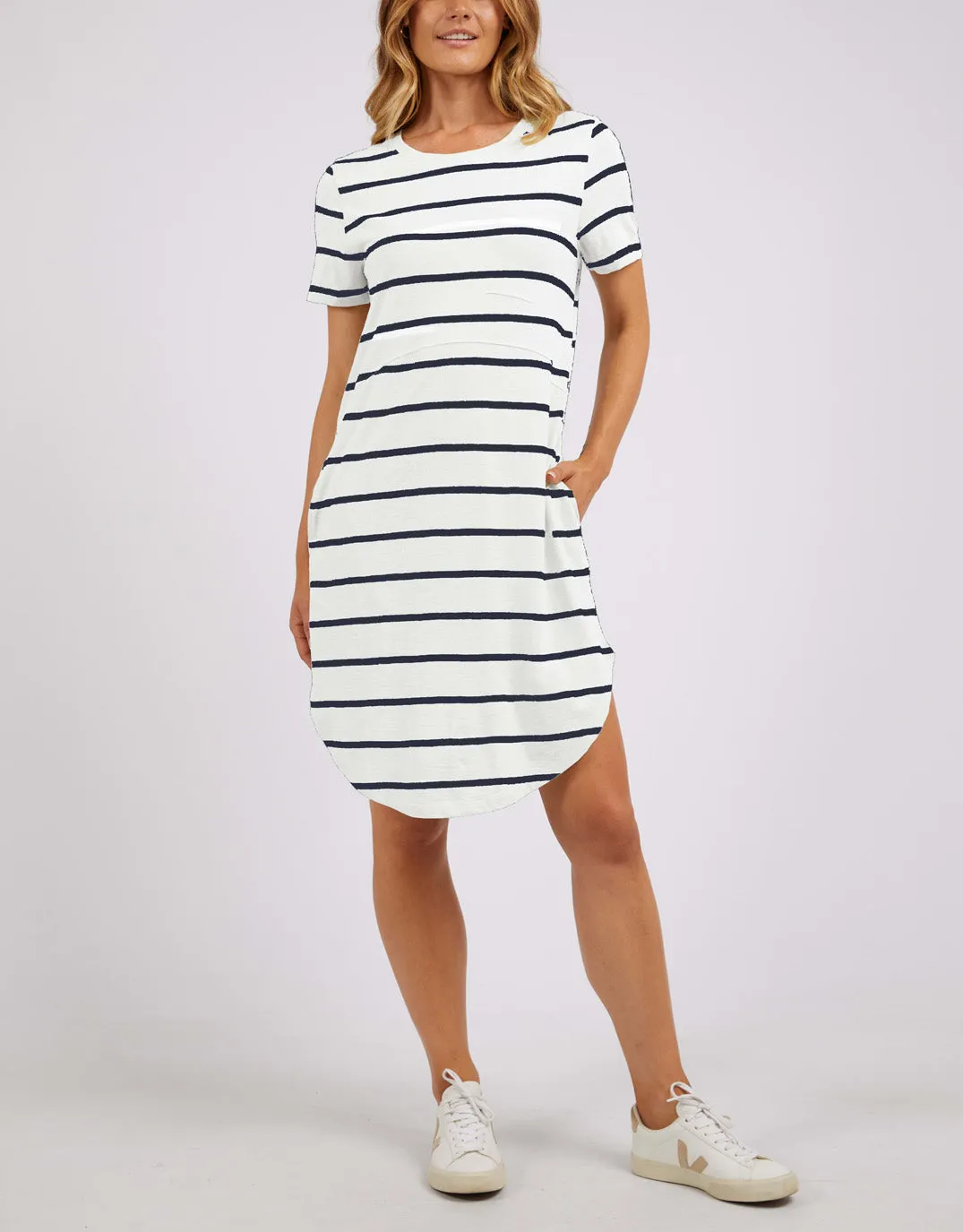 Bay Stripe Dress - White/Dark Sapphire Stripe sold by White & Co