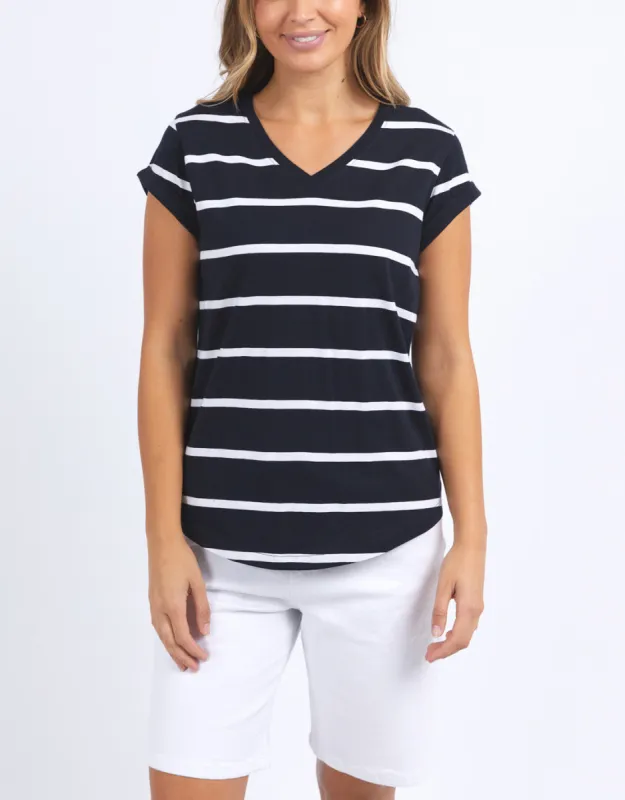 Manly Stripe Vee Tee - Navy & White Stripe sold by White & Co