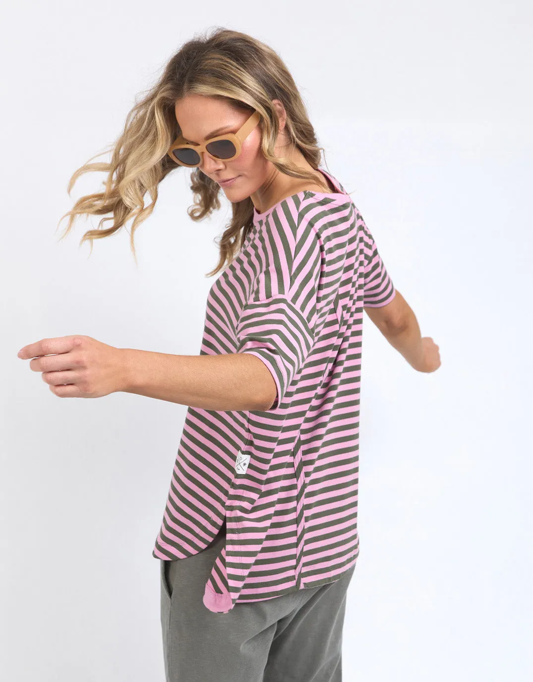 Lauren Short Sleeve Tee - Pretty Pink & Clover Stripe sold by White & Co product image thumbnail 5