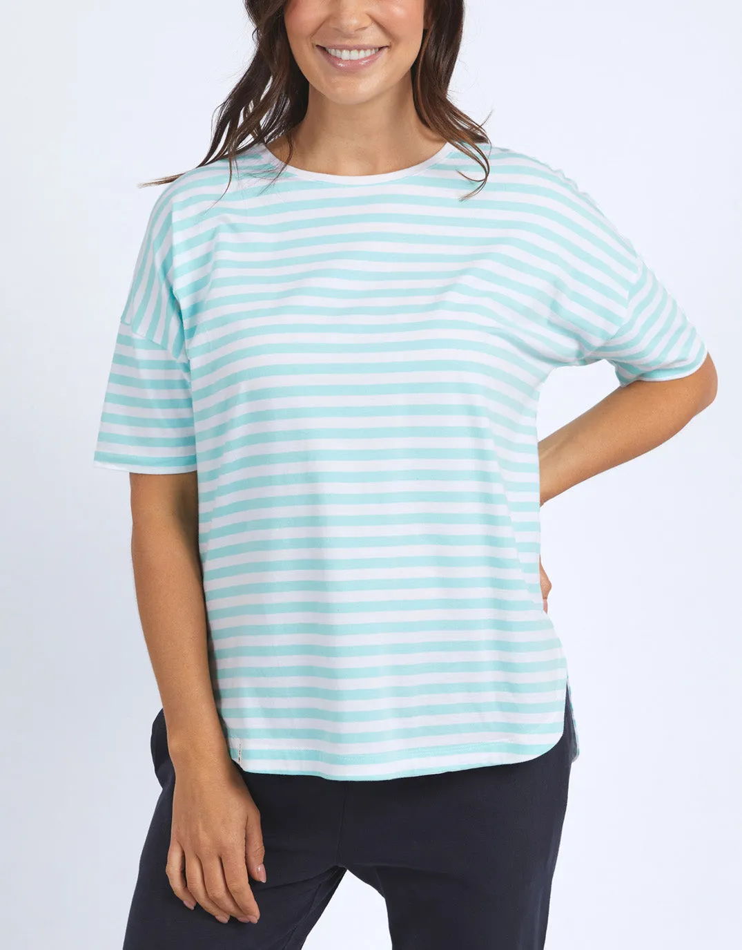 Lauren Short Sleeve Tee - Tonic Blue/White Stripe sold by White & Co
