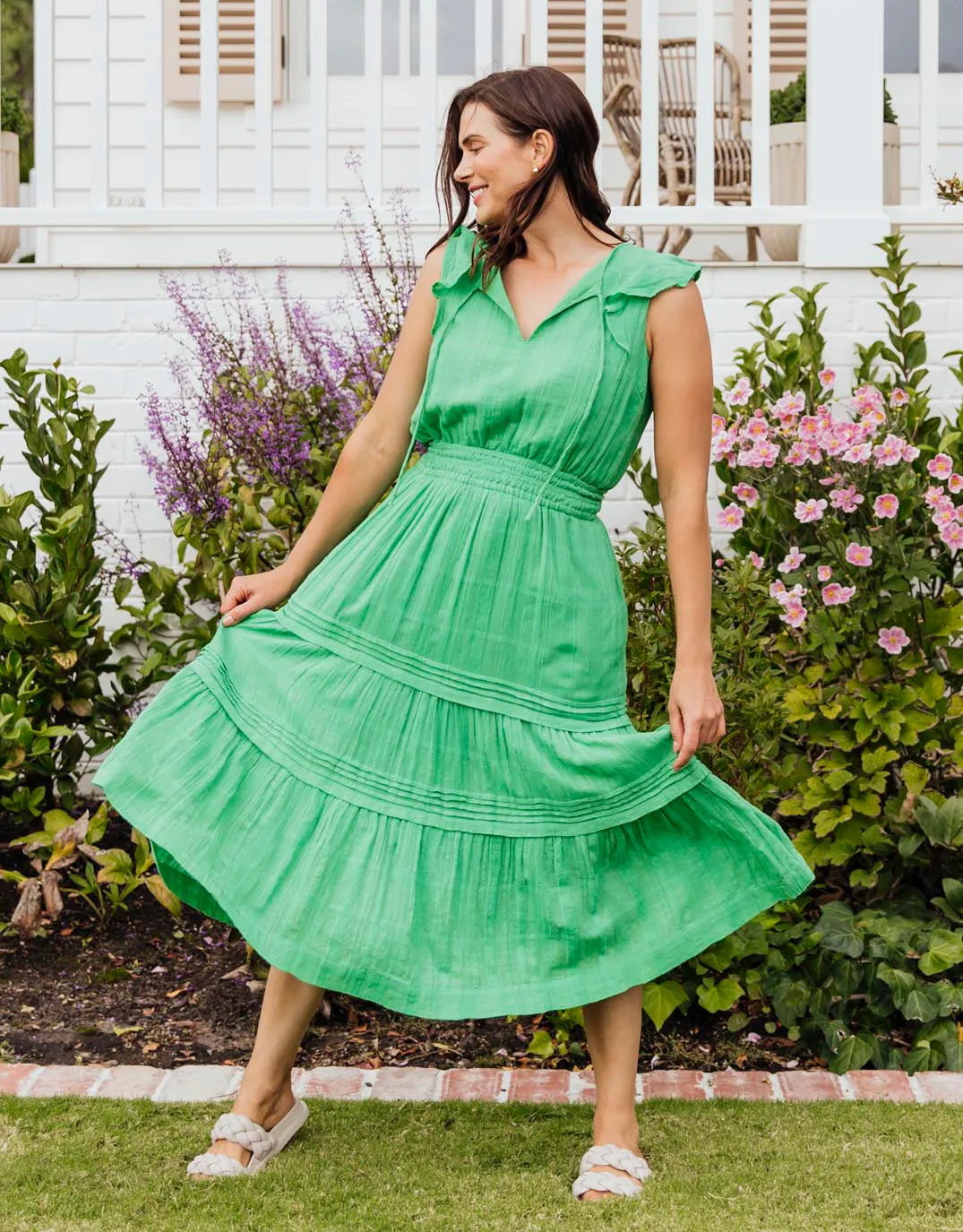 Isabella Midi Dress - Greenbriar sold by White & Co product image thumbnail 2