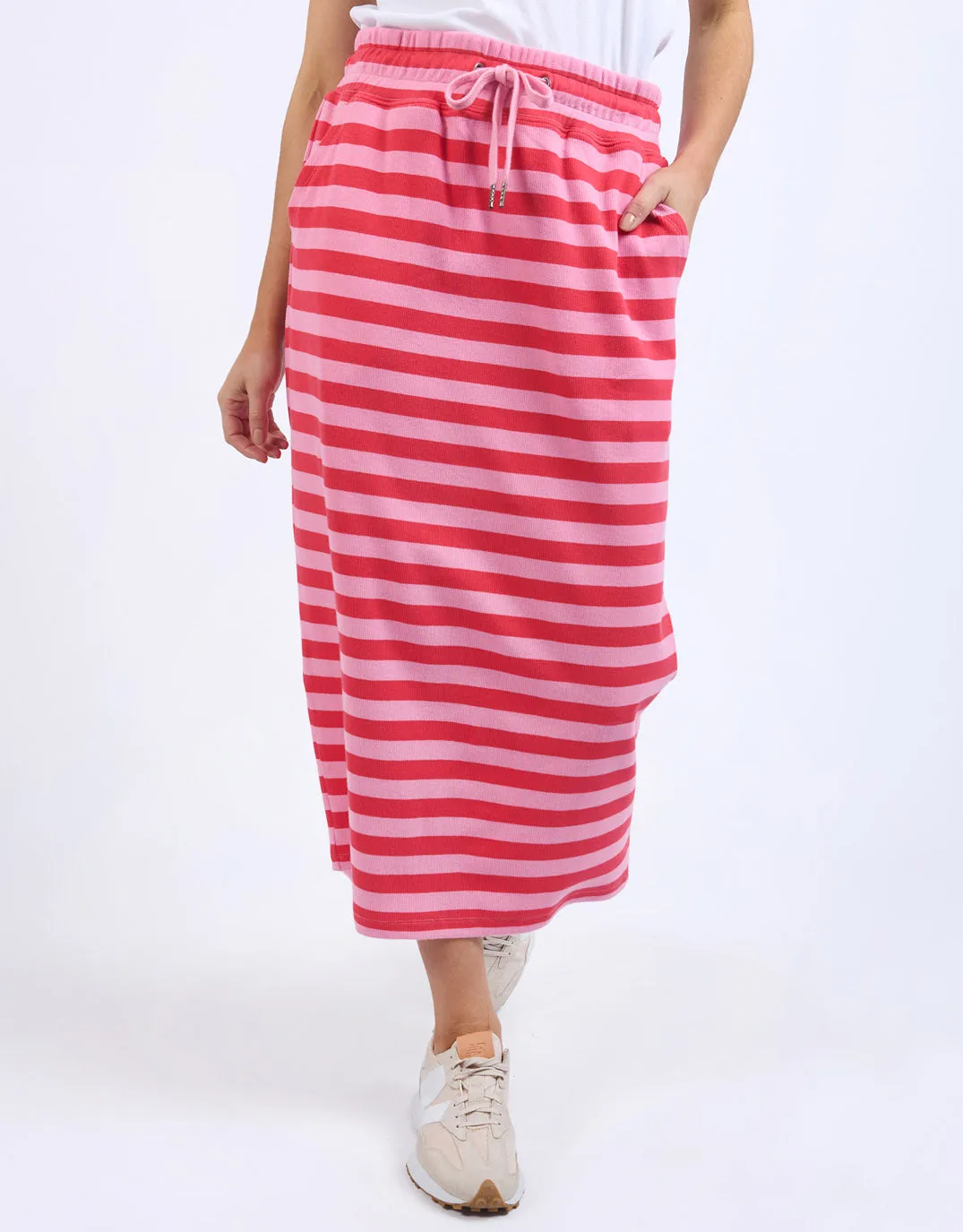 Sunset Stripe Skirt - Bittersweet & Strawberry Pink Stripe sold by White & Co