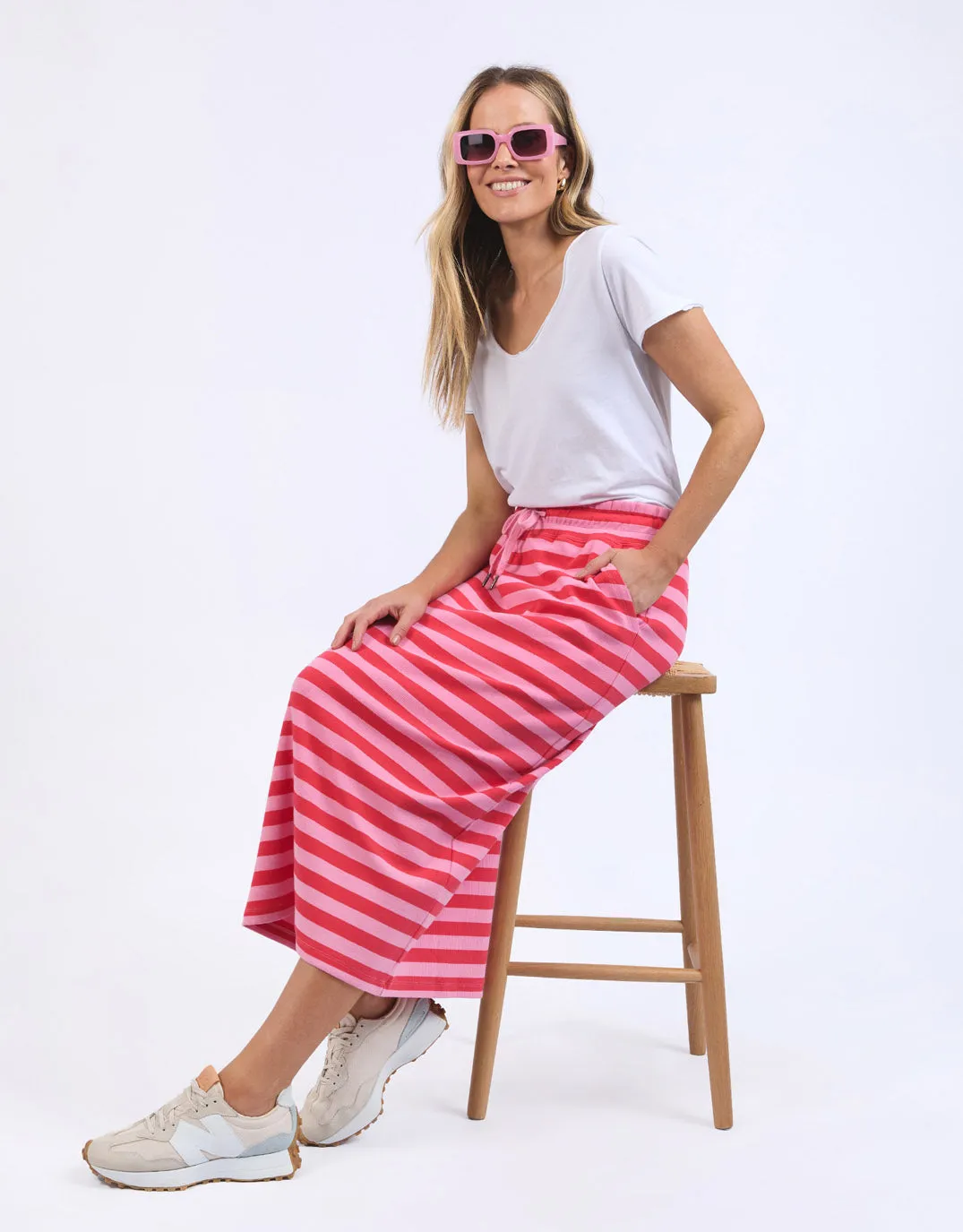 Sunset Stripe Skirt - Bittersweet & Strawberry Pink Stripe sold by White & Co product image thumbnail 4