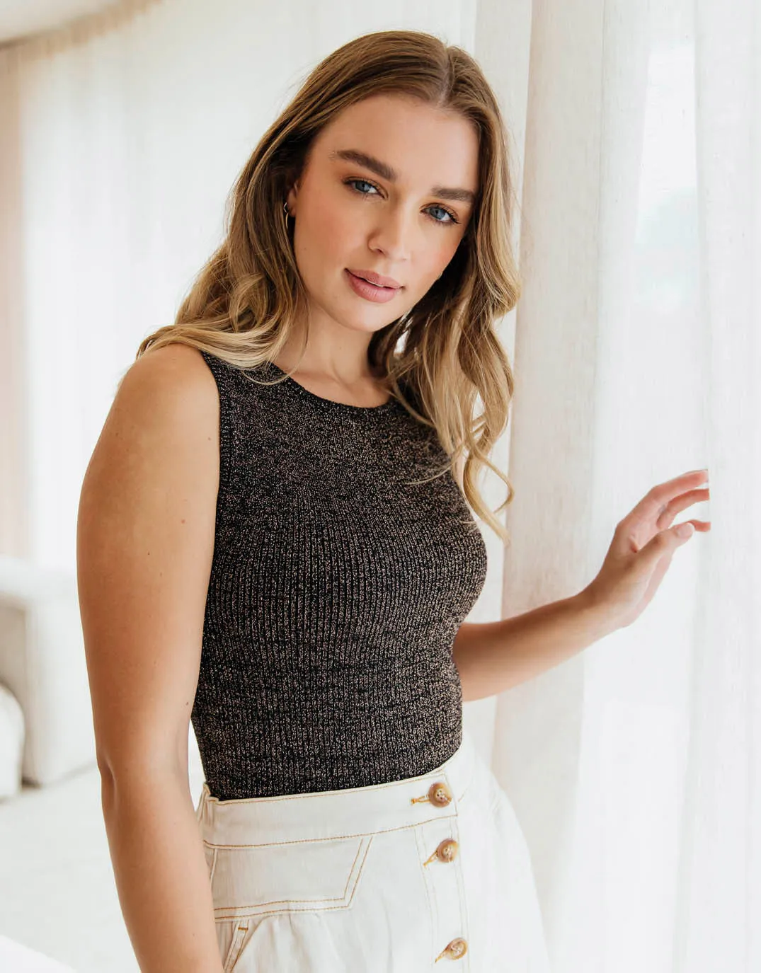 Tessa Metallic Knit Tank - Black sold by White & Co product image thumbnail 2