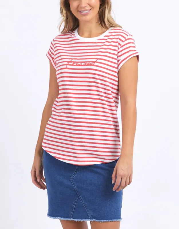 Signature Stripe Tee - Cayenne & White Stripe sold by White & Co