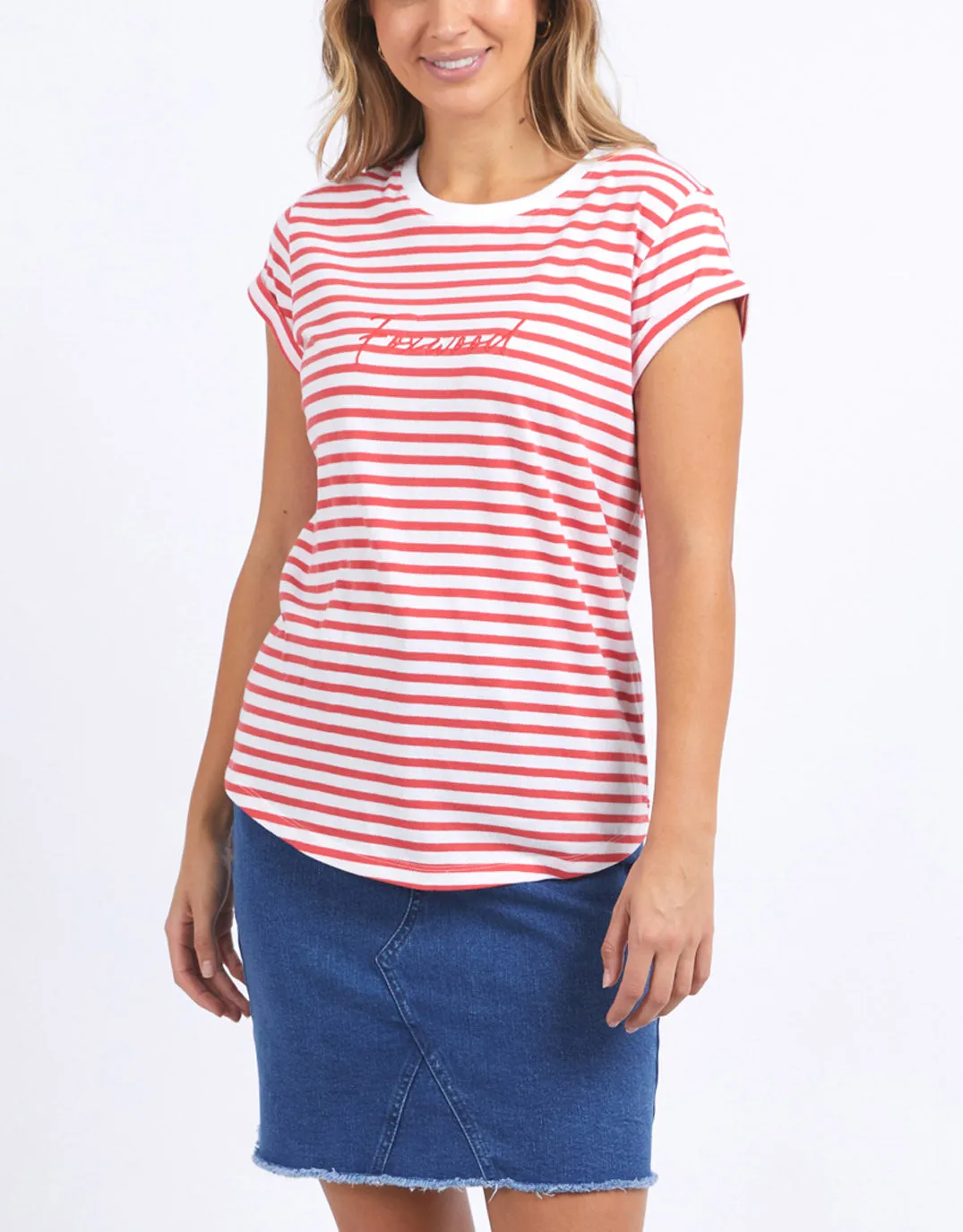 Signature Stripe Tee - Cayenne & White Stripe sold by White & Co
