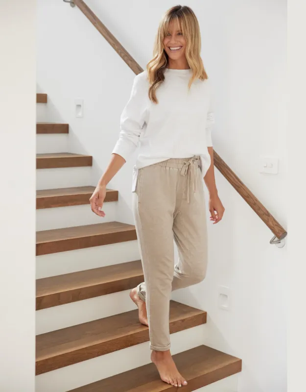 Sunset Throw On Lounge Pant - Stone sold by White & Co