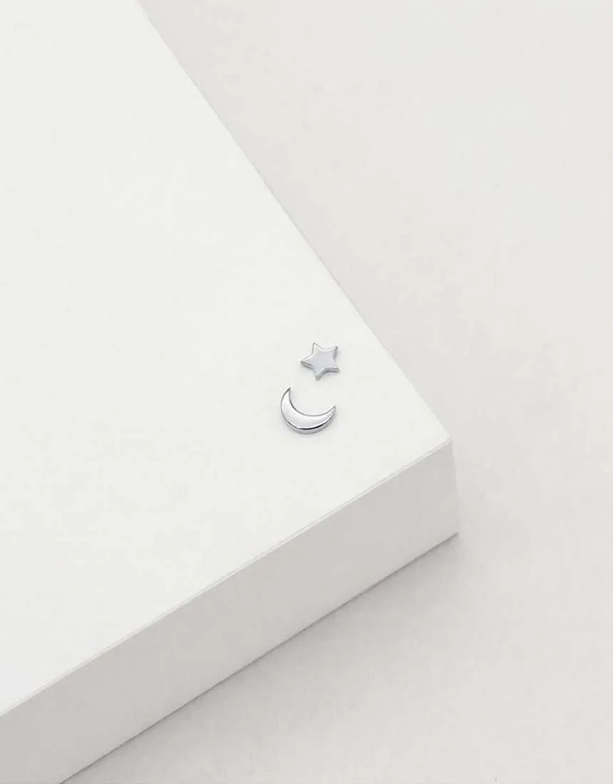 Star & Moon Stud Earrings - Sterling Silver sold by White & Co