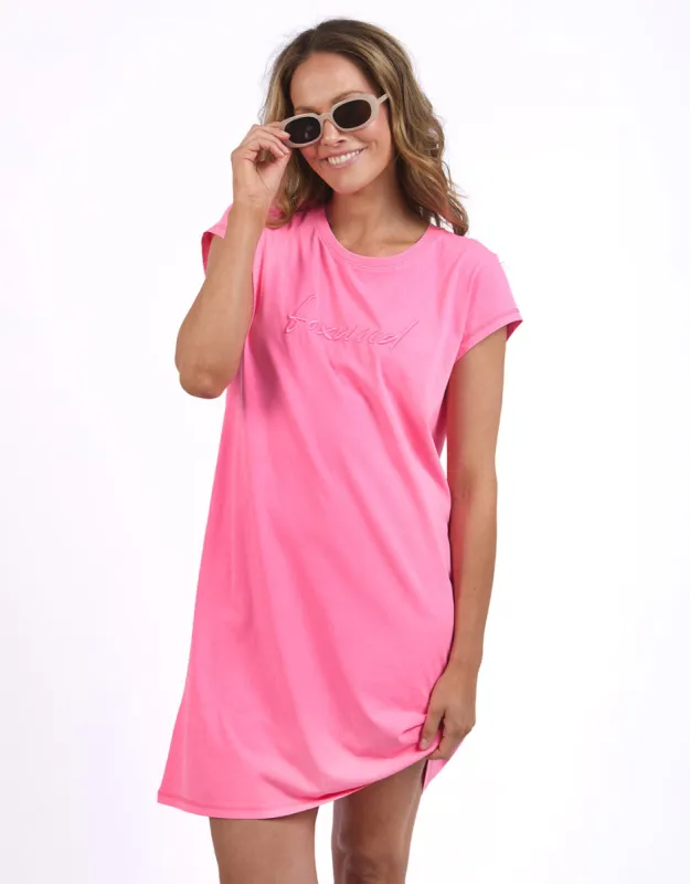 Signature Embroidery Tee Dress - Neon Rose sold by White & Co