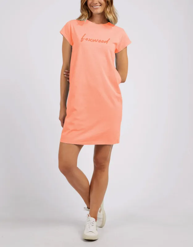 Signature Embroidery Tee Dress - Neon Peach sold by White & Co