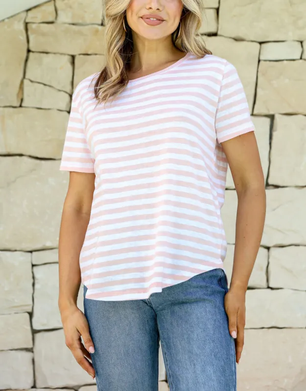 Stripe T-Shirt - Soft Pink/White Stripe sold by White & Co