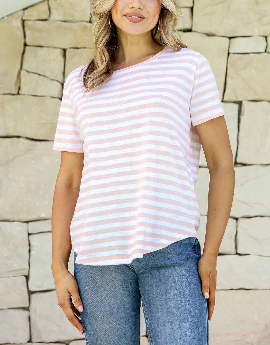 Stripe T-Shirt - Soft Pink/White Stripe sold by White & Co