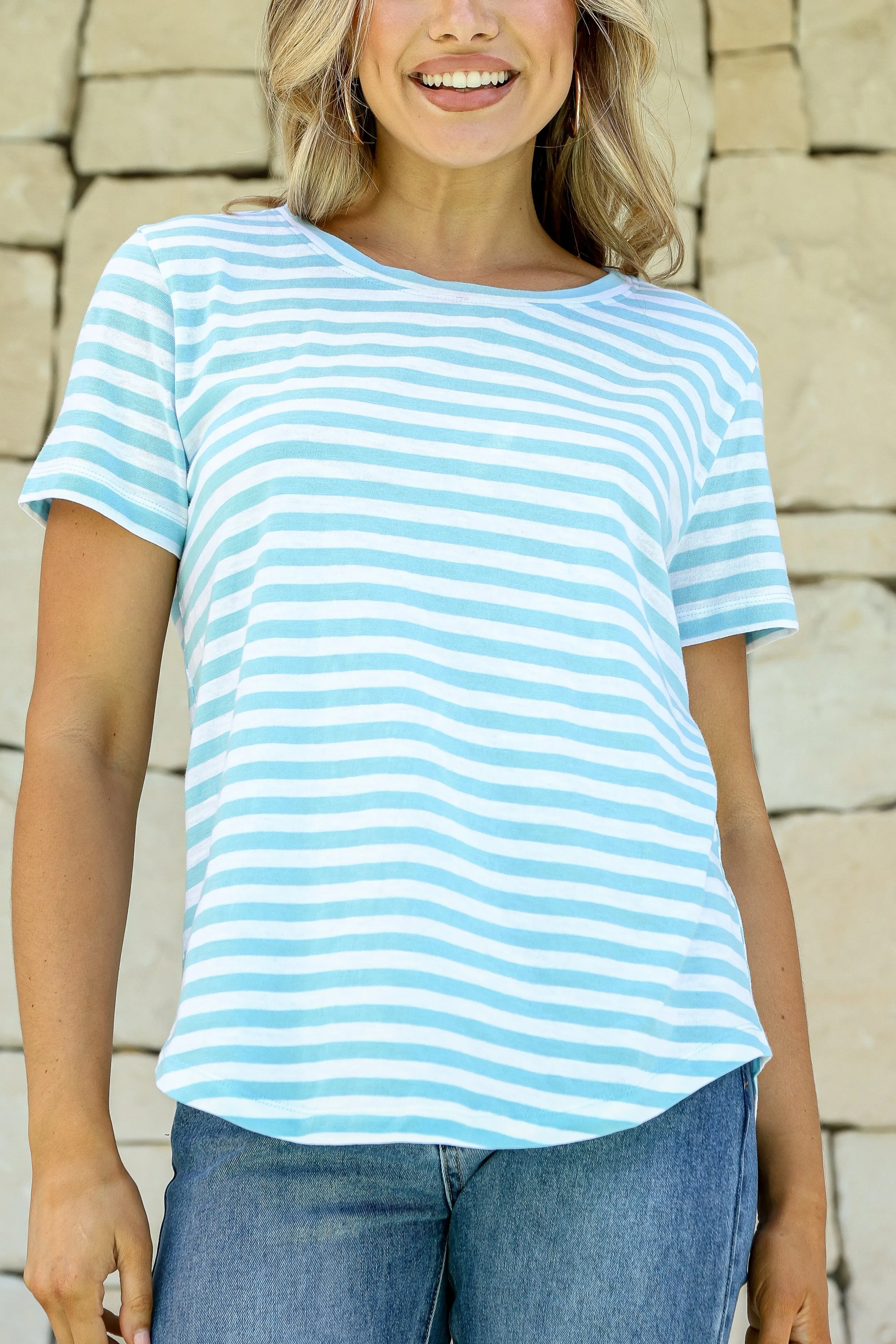 Stripe T-Shirt - Blue/White Stripe sold by White & Co