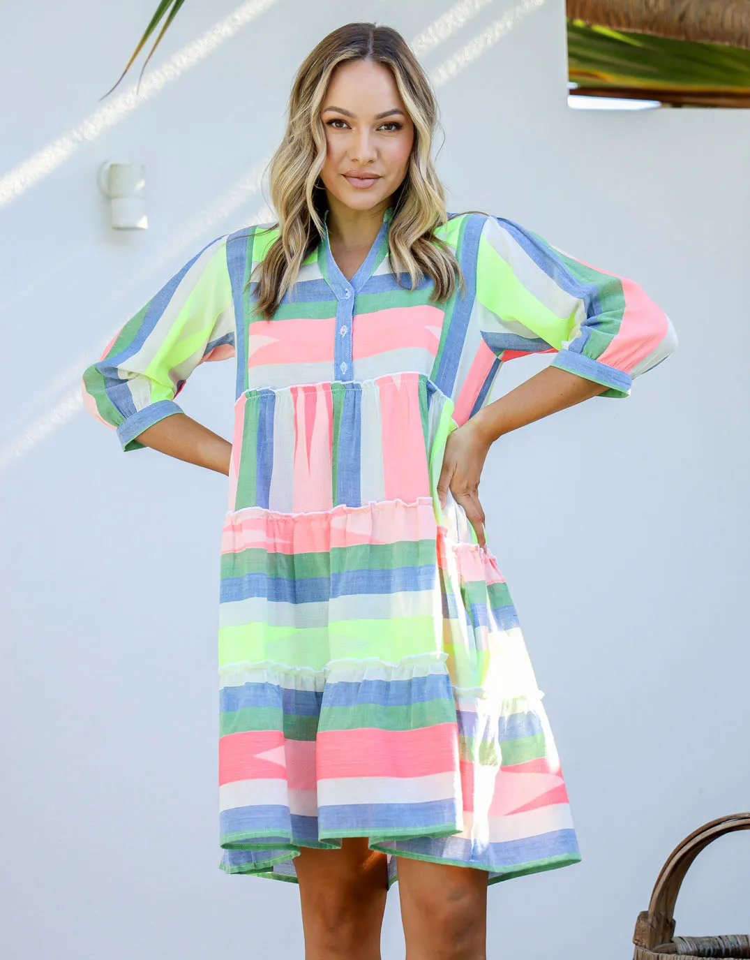 Brianna Button Front Dress - Blue/Green/Mango sold by White & Co product image thumbnail 5